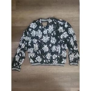 Baku Womens Large Lace Top Black White Floral Blouse